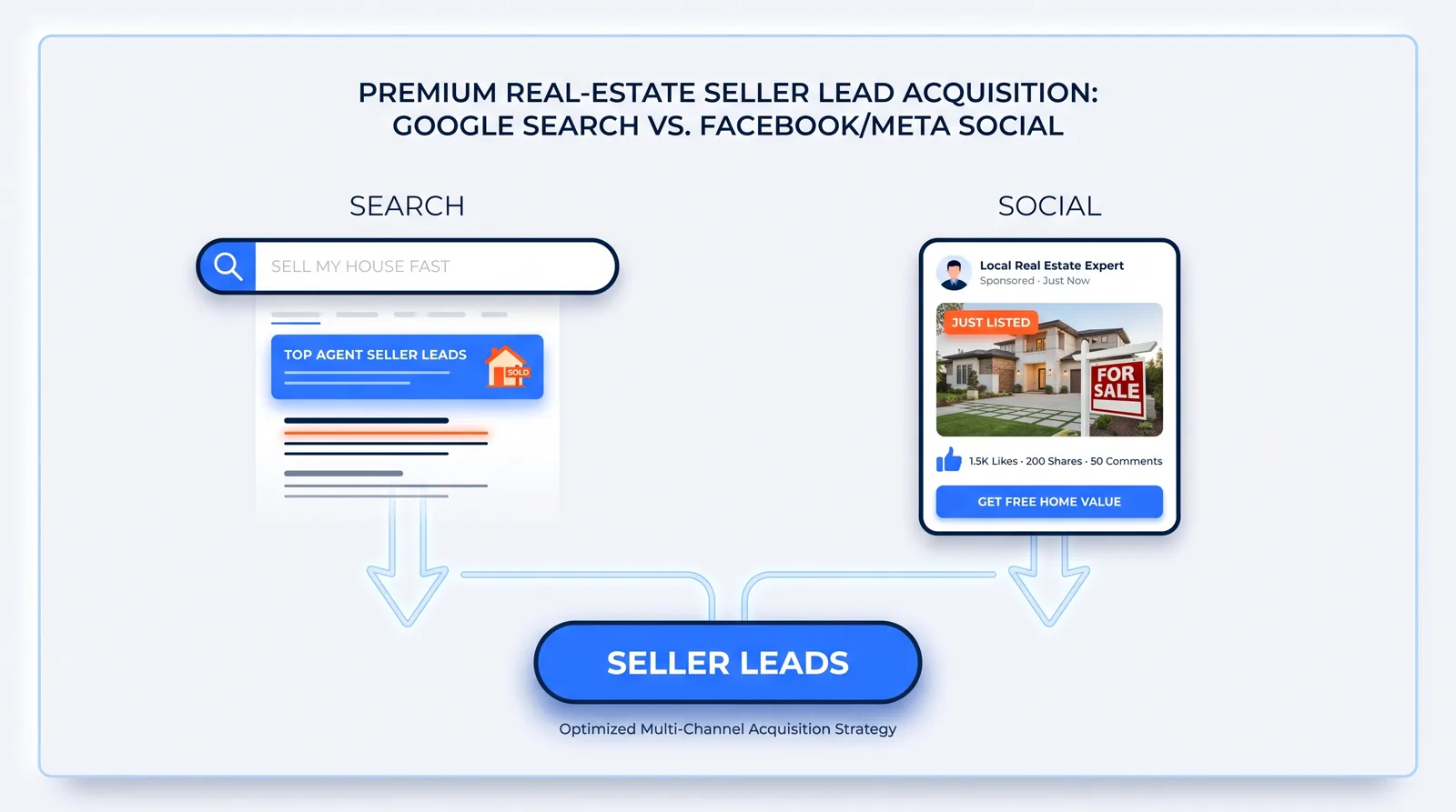 Google PPC vs Facebook Meta ads for seller leads — infographic